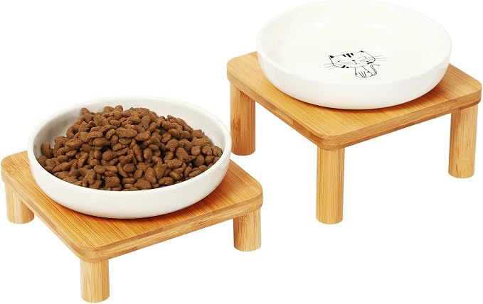 DoogCat Raised Cat Bowl, Elevated Cat Bowls with Bamboo Stand, Set of 2 | Premium Ceramic Bowls, Adjustable Height, Whisker-Friendly Design, Elevated Feeding, Easy to Clean - Image 9
