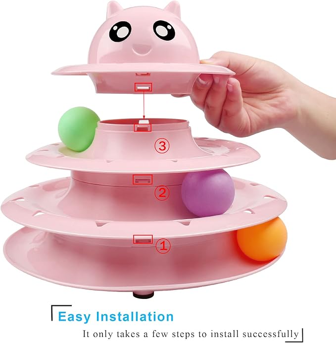 UPSKY Cat Toy Roller 3-Level Turntable Cat Toys with Six Colorful Balls | Puzzle Kitten Toys, Sturdy Structure, Detachable Design, Easy to Assemble, Anti-Slip, Reduces Boredom for Indoor Cats - Image 3