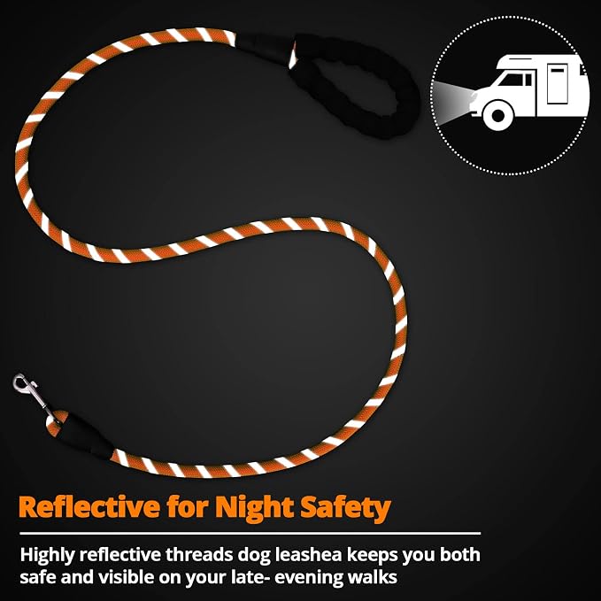 Rope Dog Leash 6 FT: Heavy Duty Leashes with Swivel Lockable Hook Reflective Threads Bungee and Padded Handle - Dog Lead for Large Small Medium Dogs Outside Walking Hiking Orange - Image 7