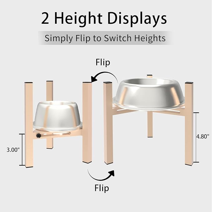 Elevated Cat Bowl Stand Good for Senior Cats Digestion Arthritis Relief - Adjustable Metal Feeder Riser, Fits 5.1-7.45” Round Bowls (No Bowls)(Light Khaki) - Image 5