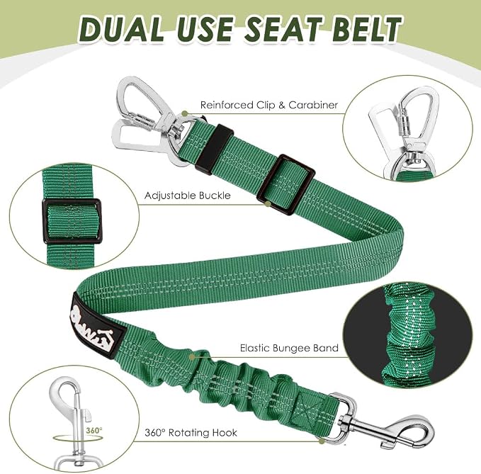 Lukovee Dog Car Harness Seat Belt, Harness & Seatbelt with 2 in 1 Buckle | Adjustable Soft Breathable Mesh Harness, Reflective Elastic Reflective Tether, for Small Medium Large Dogs Pets (Green, L) - Image 7