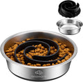 2-in-1 Metal Dog Bowl with Slow Feeder Insert, Stainless Steel Dog Bowls Food Grade 304, Water Food Bowl with Anti-Slip Silicone Base for Small, Medium, Large Dogs by Animire