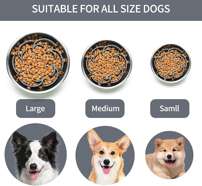 Slow Feeder Dog Bowls Insert,Third Generation upgradedSuper Firm Eating Bowl（Cuttable） for Large Breed and Medium Small Size Compatible with Regular Elevated Metal Glass Dog Bowl (Gray) - Image 7