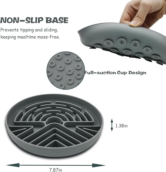 Lesipee Slow Feeder Dog Bowl for Large & Small Dogs, Anti Choking Puzzle Dog Food Bowl with Non-Slip Base, Interactive Pet Slow Eating Tool, Silicone Cat Feeding Mat for Puppies & Cats(Grey) - Image 7