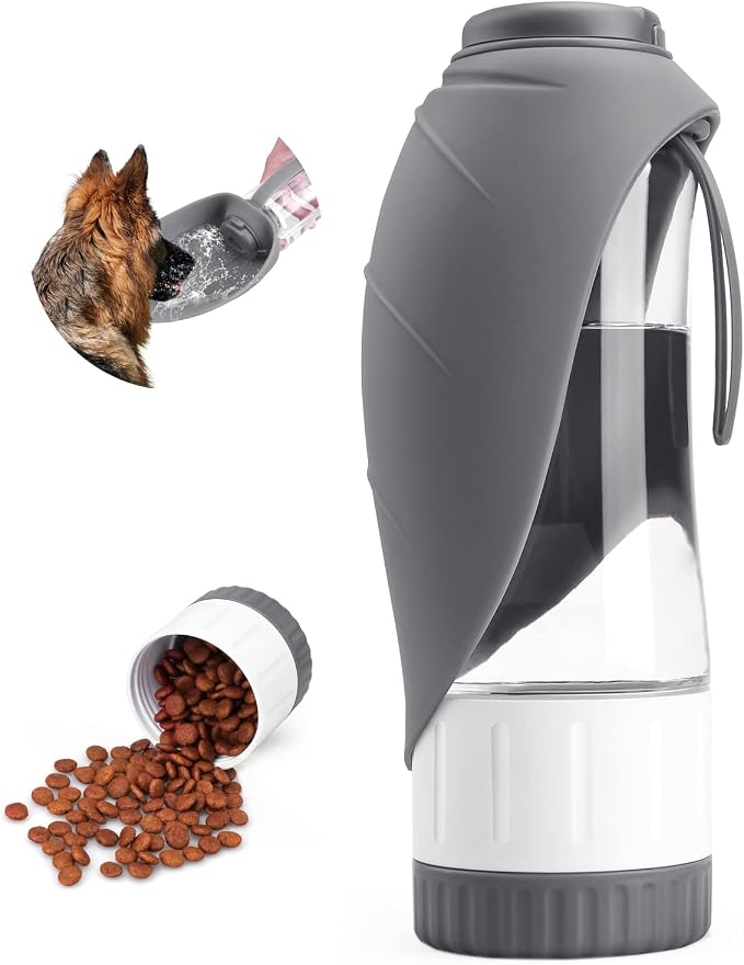TIOVERY Dog Water Bottle Dispenser for Walking, Pet Water Feeder Container Portable with Drinking Cup Bowl Outdoor Hiking, Travel Large Grey by TIOVERY