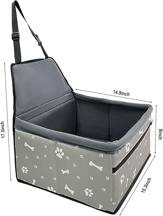 Pet Dog Booster Seat, Upgrading the Framed wall to Prevent Collapse，Breathable and Foldable Pet Car Basket，Removable andWashable pet car seat (Plush Gray) - Image 3