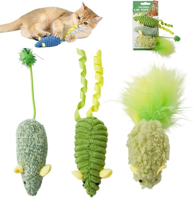 Catnip Toys (3 Pack), Cat Mouse Toys for Indoor Play, Small Interactive Cat Toys for Indoor Cats, Perfect for Single or Multi-Cat Households (Green) by Unknown