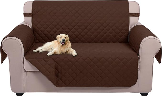 U-NICE HOME Loveseat Sofa Cover for 2 Cushion Couch, Brown | 45''Loveseat Cover Washable, Pet Friendly, Elastic Straps, Water Repellent, Furniture Protector for 2 Cushion by U-NICEHOME