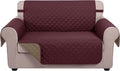 U-NICE HOME Loveseat Sofa Cover for 2 Cushion Couch, Burgundy/Tan | 45''Loveseat Cover Washable, Pet Friendly, Elastic Straps, Water Repellent, Furniture Protector for 2 Cushion by U-NICEHOME
