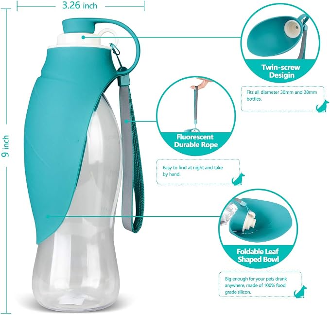TIOVERY Dog Water Bottle for Walking, Pet Water Dispenser Feeder Container Portable with Drinking Cup Bowl Outdoor Hiking, Travel for Puppy, Cats, Hamsters, Rabbits and Other Small Animals 20 OZ - Image 3