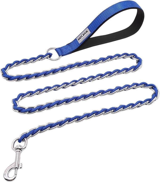 S-ETOVUS-Chain Dog Leash, Bite-Proof Metal Leash, with Padded Handle | Three Sizes 7.25FT/5.2FT/4FT, Woven From Nylon Rope And Chain, Durable And Bite-Resistant, Comfortable With Padded Handles by S-ETOVUS