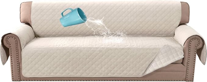 H.VERSAILTEX Sofa Cover, 100% Waterproof Slipcover Furniture Protector, Washable Couch Cover with Non-Skid Backing and Elastic Straps for Kids, Dogs, Pets(Oversized Sofa, Coconut Milk) by HVERSAILTEX