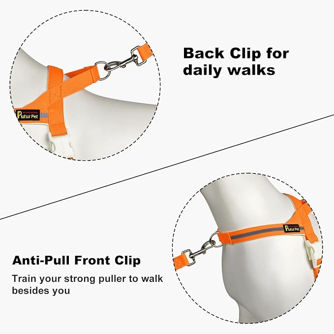 Plutus Pet Cotton Dog Harness and Leash Set, Reflective and Soft Padded, Quick Fit Vest Harness, for Small, Medium and Large Dogs, Orange, L - Image 3