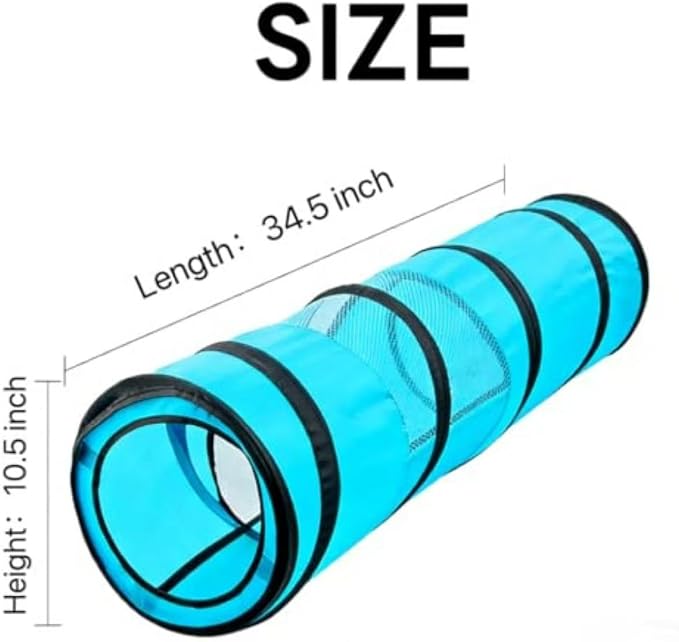PAWISE Cat Tunnel for Indoor Cats, Collapsible Pet Tube with Peek Hole | Peek hole, tear-proof polyester, 10.5x34.5in, for cats rabbits, blue - Image 5