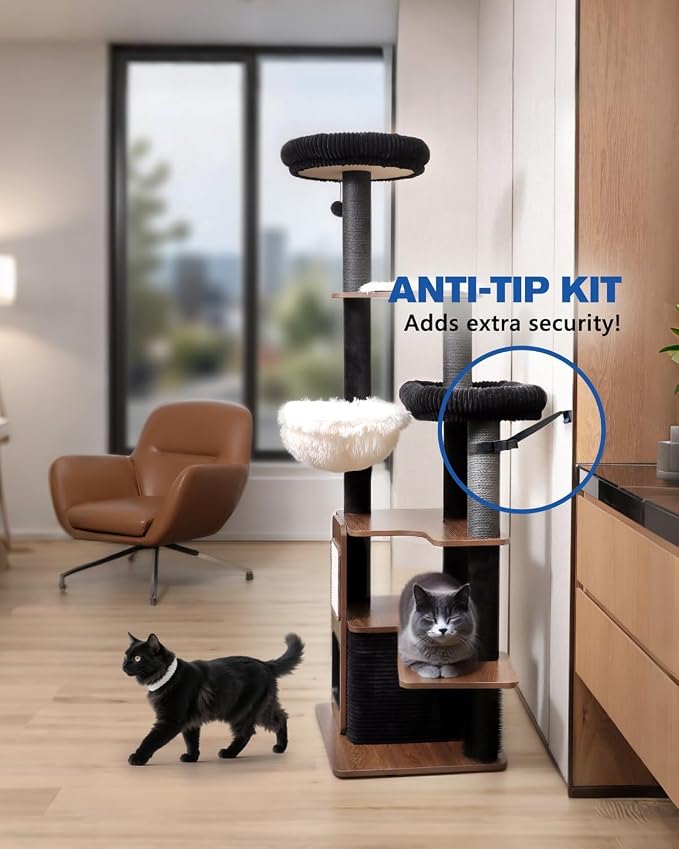 63" Heavy Duty Cat Tower, Modern Cat Tree, Wooden Cat Tree | Modern Cat Furniture, Sturdy Cat Tree Tower, Indoor Scratching Post, Plush Top Perch, Cozy Cat Condo - Image 8