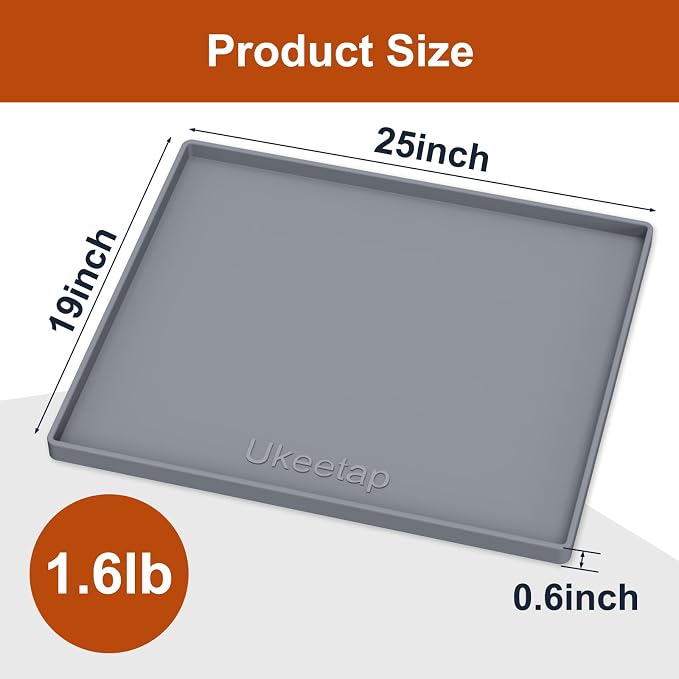 19" x 25" Extra Thick Silicone Mat Waterproof with Raised Edge, Gray | Under Sink Mat for Kitchen & Bathroom, Kitchen Cabinet Liner, Multi-Purpose for Storage & Protection - Image 7