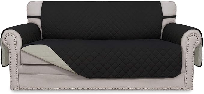 Easy-Going Reversible Couch Cover, 2 Cushion Sofa, Black/Beige | Oversized Loveseat Slipcover For Dogs, Water Resistant Mat, Living Room, Non-Slip Sofa Cover, Pet Friendly by Easy-Going