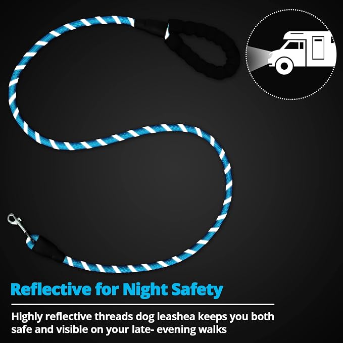 Rope Dog Leash 6 FT: Heavy Duty Leashes with Swivel Lockable Hook Reflective Threads Bungee and Padded Handle - Dog Lead for Large Small Medium Dogs Outside Walking Hiking Blue Black - Image 6