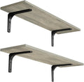 Long Wall Shelves, 23.6Inch Wooden Wall Mounted Shelves, Set of 2 | Floating Book Shelf, Metal Brackets, Easy Assembly, Max Load 22lbs, Wall Storage Ledges, Bedroom/Bathroom/Kitchen, Gray Wash by DINZILVJ
