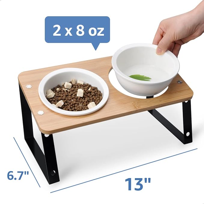 AYADA Elevated Cat Bowls Height Adjustable with Stand (Ceramic) | 15-Degree Tilt, 4.7 or 5.5 Inches, Non-slip Pad, Double Bowls, For Dry Food, Wet Food, Water, Ergonomic, Spine Protection - Image 7