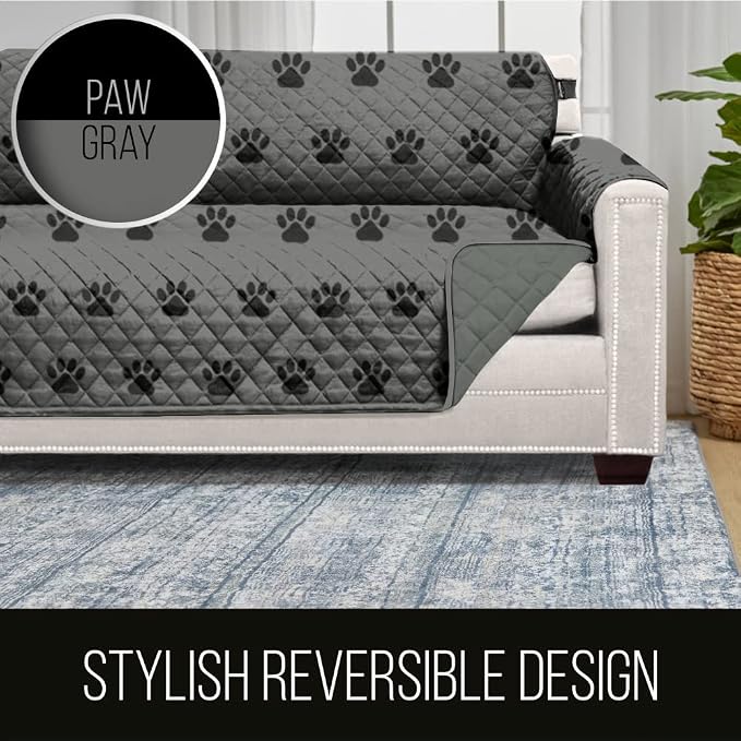 Sofa Shield® Couch Small Sofa Slip Cover for Dogs with Strap Paw Gray Black | Reversible Furniture Protector, Stain and Tear Resistant Cushion Cover, Machine Washable Slipcover for Pets, Cats 70 inch - Image 5