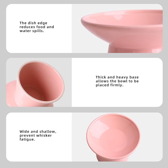 Ceramic Elevated Cat Bowls - 6.2 Inch Extra Wide Raised Cat Food and Water Bowl Set for Indoor Cats, Whisker-Friendly Ceramic Cat Dish for Elder Big Cats & Small Dogs,Pink,4 Pack - Image 4