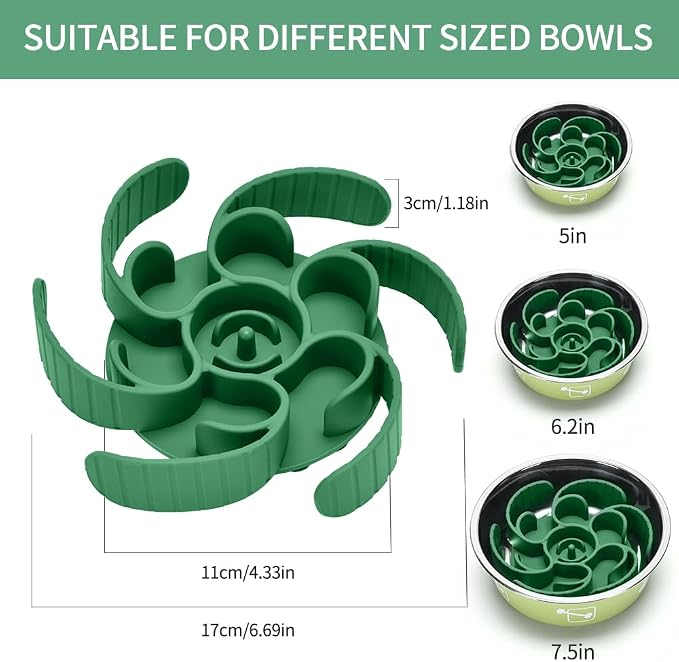 Slow Feeder Dog Bowls Insert,Third Generation upgradedSuper Firm Eating Bowl（Cuttable） for Large Breed and Medium Small Size Compatible with Regular Elevated Metal Glass Dog Bowl (Green) - Image 6