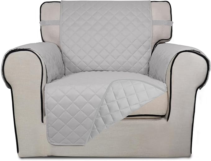 PureFit Reversible Chair Sofa Cover Dog Couch Covers for Sofa, 25.5 in | Light Gray/Light Gray, Water Resistant Couch Protector, Washable Pet Couch Cover with Non Slip and Elastic Straps For Kids by PureFit