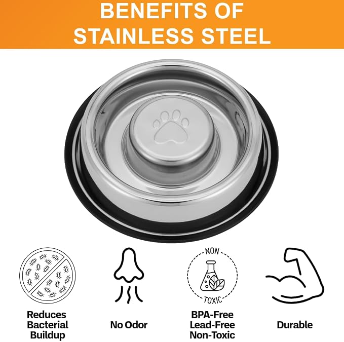 Neater Pet Brands Stainless Steel Slow Feed Bowl - Non-Tip & Non-Skid - Stops Dog Food Gulping, Bloat, Indigestion, and Rapid Eating (3 Cup) - Image 6
