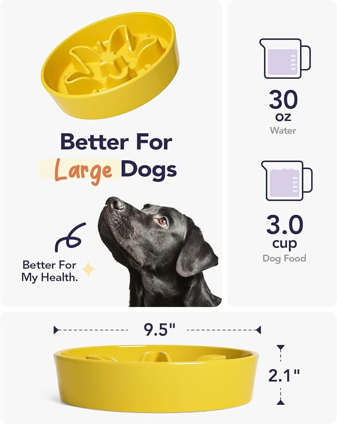 LE TAUCI Slow Feeder Dog Bowls Ceramic,3 Cups Slow Feeding Dog Bowl Medium Large Breed, Pet Bowl for Fast Eaters, Puzzle Pet Dishes, Star Yellow - Image 2