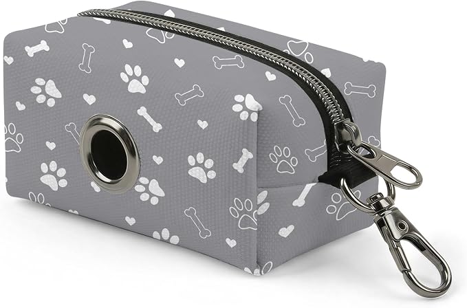Dog Poop Bag Holder for Leashes with Zippered - Paws & Bones | 3.7x2x1.6 INCH, Polyester, Waste Bag Dispenser, Durable, Portable, Lightweigh, Compact, With Key Chain, Pet, Doggy, Gray by Unknown