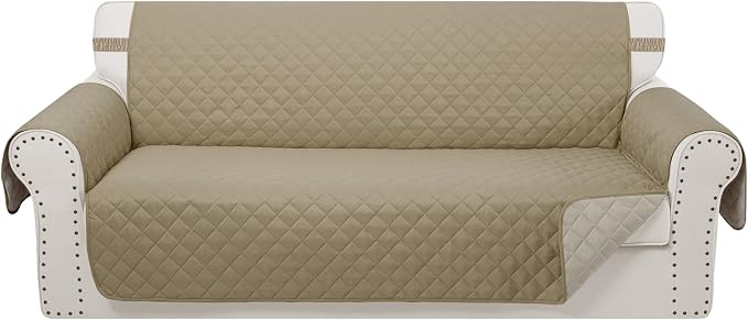 Reversible 4 Seater Sofa Cover 91" Large, Sofa, Camel/Beige | Couch Cover Furniture Protector with Foam Sticks Elastic Straps Furniture Protector for Pets Children Dog Cat by LuxshareHome