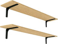 Long Wall Shelves, 55.1Inch Wooden Wall Mounted Shelves, Set of 2 | Large Floating Book Shelves with Metal Bracket, Easy Assembly, Max Load 33lbs, Wall Storage Ledges, Bedroom/Bathroom, Natural by DINZILVJ