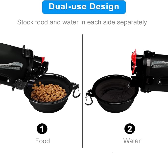 Dog Travel Water Bottle Collapsible Bowls, 2 in 1 Pet Food Container with Collapse Bowls, Outdoor Portable Water Bowls for Walking, Traveling, Camping and Hiking (Black) - Image 3