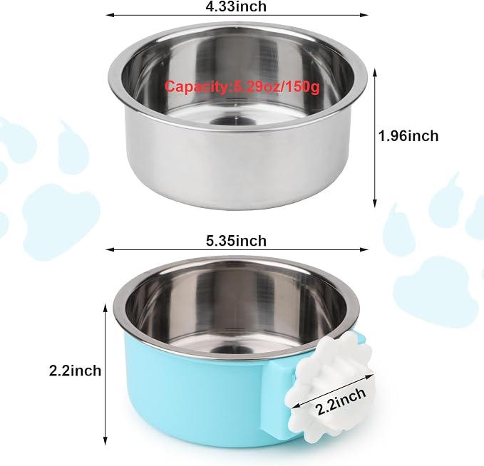 Hypeety Dog Crate Water Bowl No Spill Hanging Attachable Bowls for Kennel | Durable stainless steel, pet food dishes, with non-slip base, easy to clean, for small dogs/cats/rabbits/parrot, 1 pack, blue - Image 2