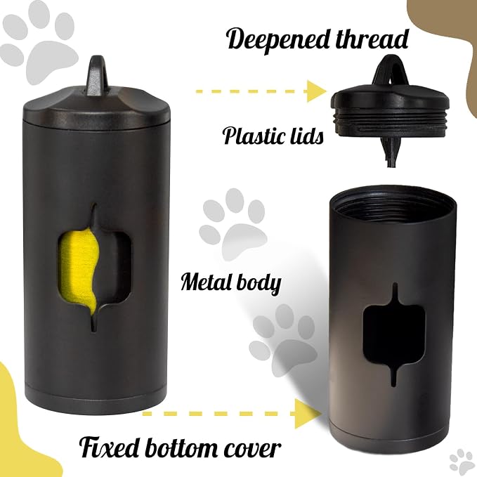Metal Dog Poop Bag Holder 2-Pack w/Leash Clip|Durable Scratch-Resistant Aluminum|30 Bags+6 Accessories（Black） - Image 2