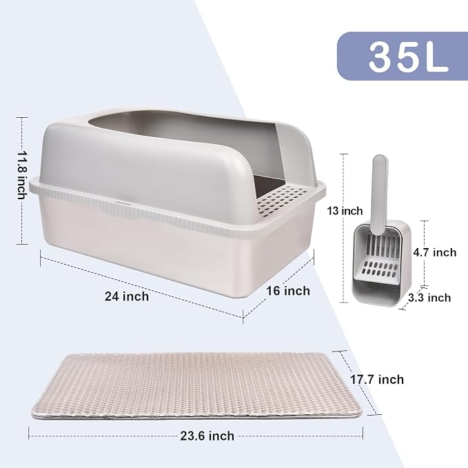 Henkelion 2 Pack Stainless Steel Cat Litter Box with Lid, 24" L x 16" W x 11.8" H, Extra Large Litter Box for Big Cats with High Sided, Anti-Urine Leakage, Easy Cleaning, Include Cat Mat and Scoop - Image 2