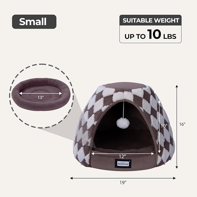 BALANCE Cat Beds for Indoor Cats, 2-in-1 Cat Bed Cave with Anti-Slip Bottom and Ultra-Soft Plush, Cozy Cats House Tent for Kittens and Small Dogs, 19 Inches, Dark Brown - Image 5