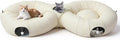 Pawaboo 2-in-1 Cat Tunnel Bed, 8-Shaped Cat Tunnels, Beige | Foldable Cats Cave Hideout Kitty Toys with Fluffy Balls, Donut Tunnel for Kitten Rabbit Ferret by Pawaboo
