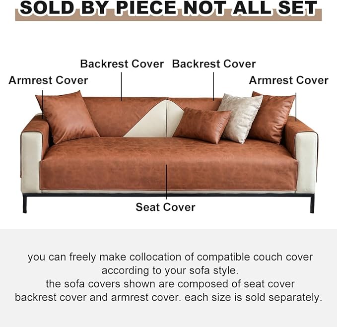 vctops Vintage Leather Look Sofa Cover Water Resistant Non-Slip Sectional Couch Cover Sofa Slipcover for Dogs, Children, Pets Furniture Protector (Coffee,36"x36") - Image 6