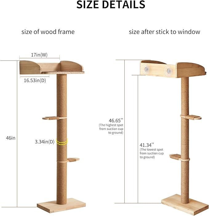 Cat Window Perch with Tall Scratching Posts, Inside 48 in Tall Climbing Tree Hammmock Mounted with Suction Cups for Climbing, Bird Watching, and Play, Supports 45 lbs - Image 2