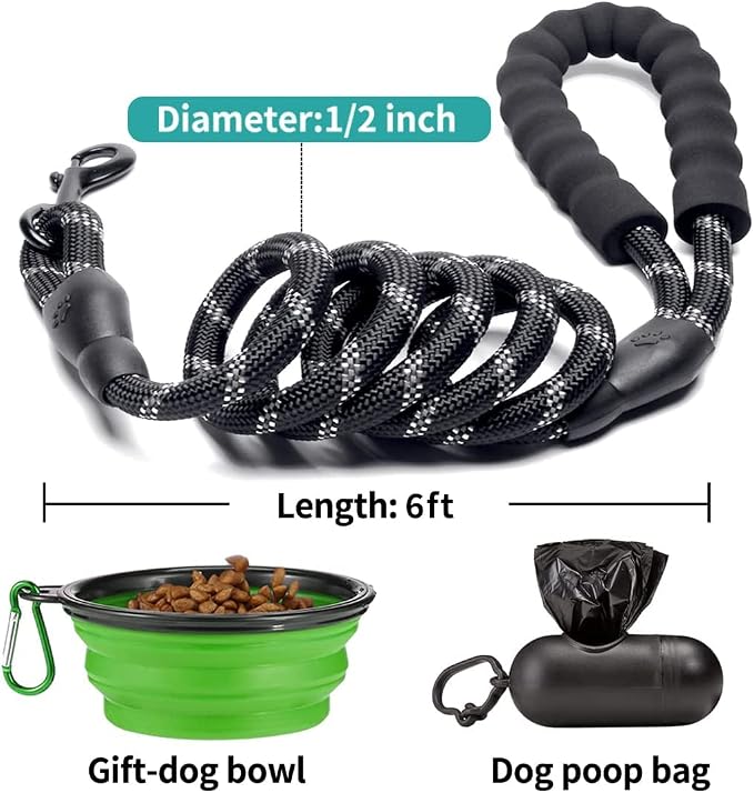 COOYOO 2 Pack Dog Leash 6 FT Heavy Duty - Comfortable Padded Handle - Reflective Dog Leash for Medium Large Dogs with Collapsible Pet Bowl - Image 4