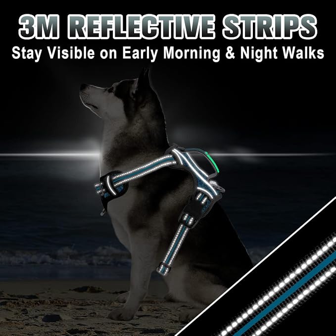 BARKBAY No Pull Dog Harness Large Reflective Dog Harness with Front Clip and Easy Control Handle for Walking Training Running with ID tag Pocket(Blue/Black,XL) - Image 7