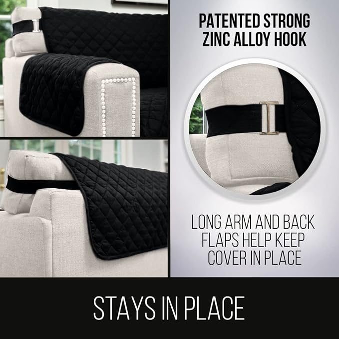 Sofa Shield® Couch Sofa Slip Cover for Dogs with Strap, Black Gray | Reversible Furniture Protector, Stain and Tear Resistant Cushion Cover, Machine Washable Slipcover for Pets, Cats 70 inch - Image 4