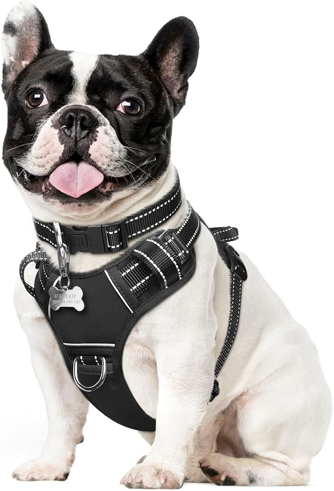 Dog Harness No Pull, Pet Harnesses with Dog Collar, Adjustable Reflective Oxford Outdoor Vest, Front/Back Leash Clips for Small, Medium, Large, Extra Large Dogs, Easy Control Handle for Walking by WINSEE