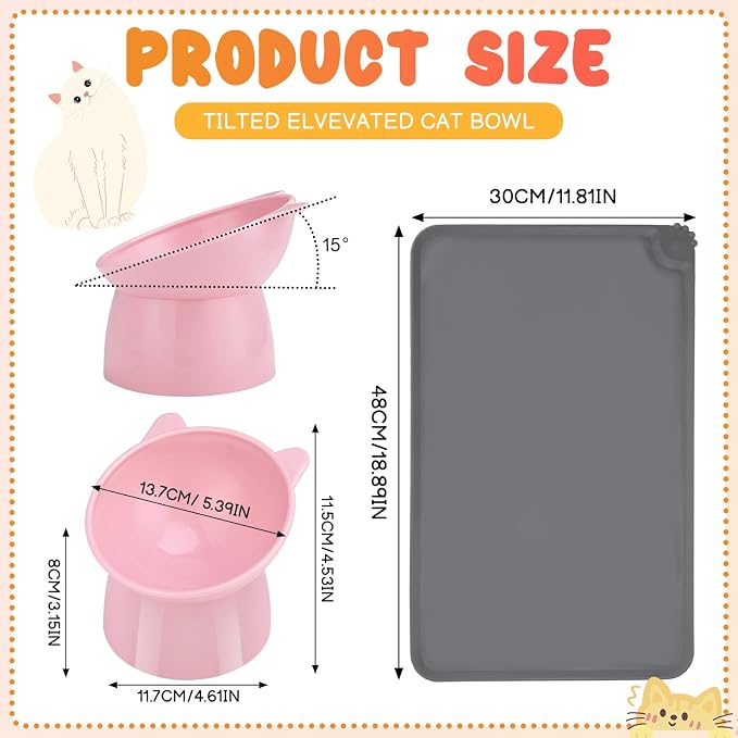 3 Pcs Elevated Cat Bowls 15° Raised Cat Bowl with Silicone Mat | Whisker Friendly Anti Vomiting Cats Dishes Pet Food and Water Bowls for Indoor Cats Kittens - Image 2