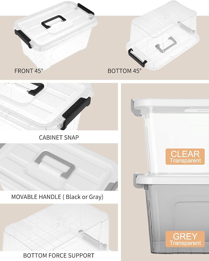 NUMIFUN 7Qt Clear Plastic Storage Bins with Lids,Transparent Design,6 Pack | Stackable organizing totes with buckle latches & handles.Dust-proof clear design for home,office & pantry space saving - Image 8