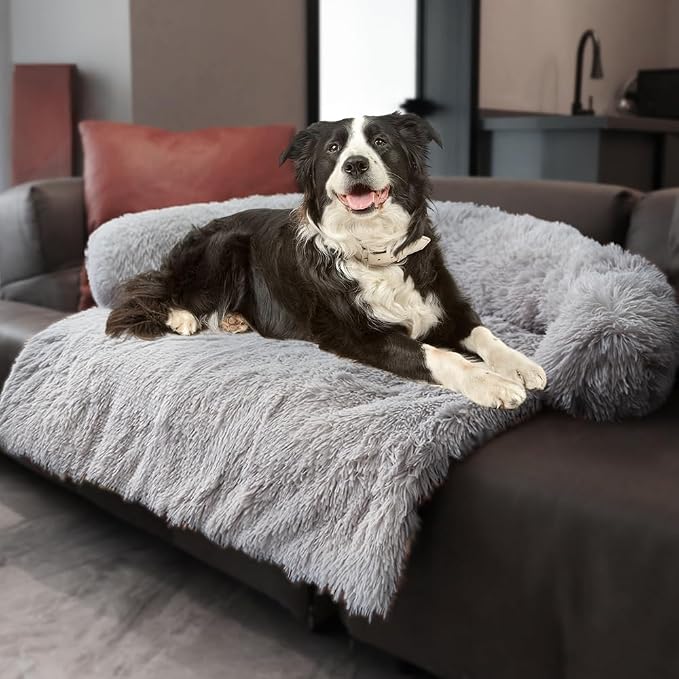Calming Dogs/Cats Bed Mats, Dog Pad Washable Removable Couch Cover, Plush Long Fur Mat for Pets, Waterproof Lining, Perfect for Small, Medium and Large Dogs and Cats (Light Gray, 53"x39") by Tinaco