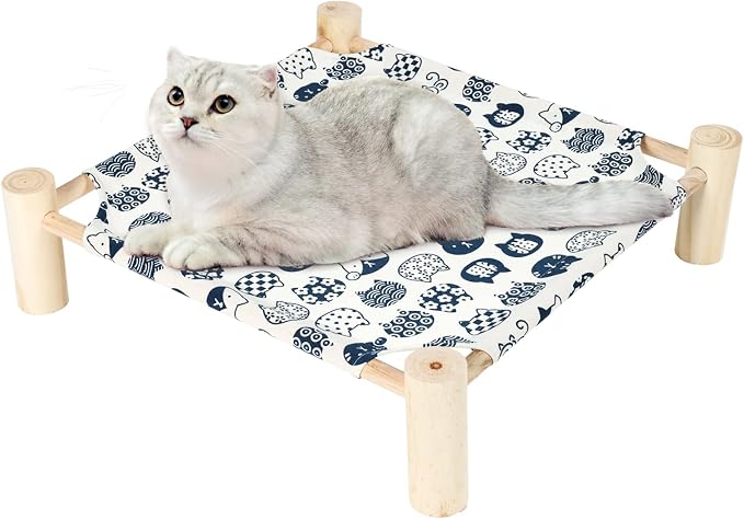 Patas Lague Cat Hammock Bed Small Eleveted Dog Bed 19x19 in White Cat | Brethable Wooden Pet Bed, Cooling Rabbit Cot, Outdoor Cat Furniture For Summer - Image 2