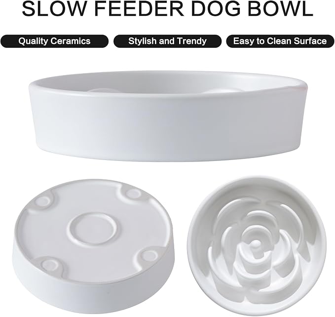 8.25'' Ceramic Slow Feeder Dog Bowls - Petal Shape Modern Dog Food Dish for Medium and Large Breeds, Puzzle Maze Bowl to Slow Down Eating, Anti-Gulping, Dishwasher & Microwave Safe, White - Image 2